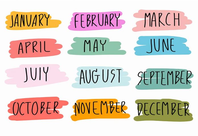 Months Of The Year - 12 Months Name In English