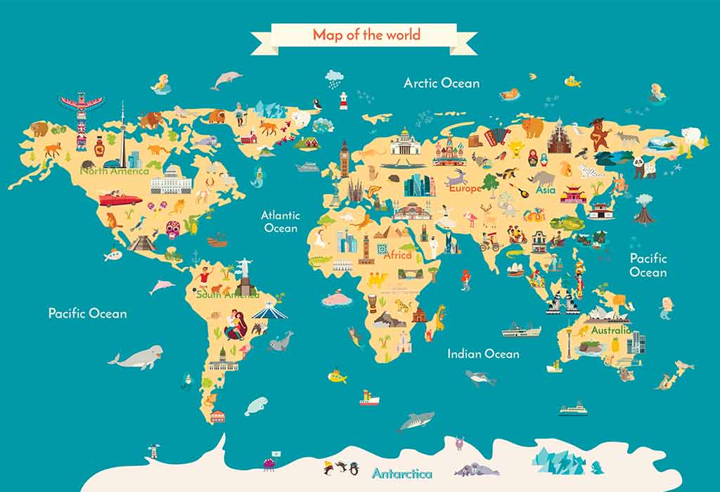 world map with countries for kids