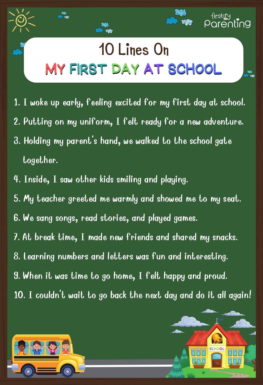10 Lines On My First Day At School