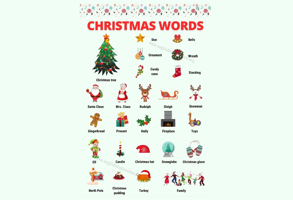 Christmas Vocabulary Word Cards for Kids