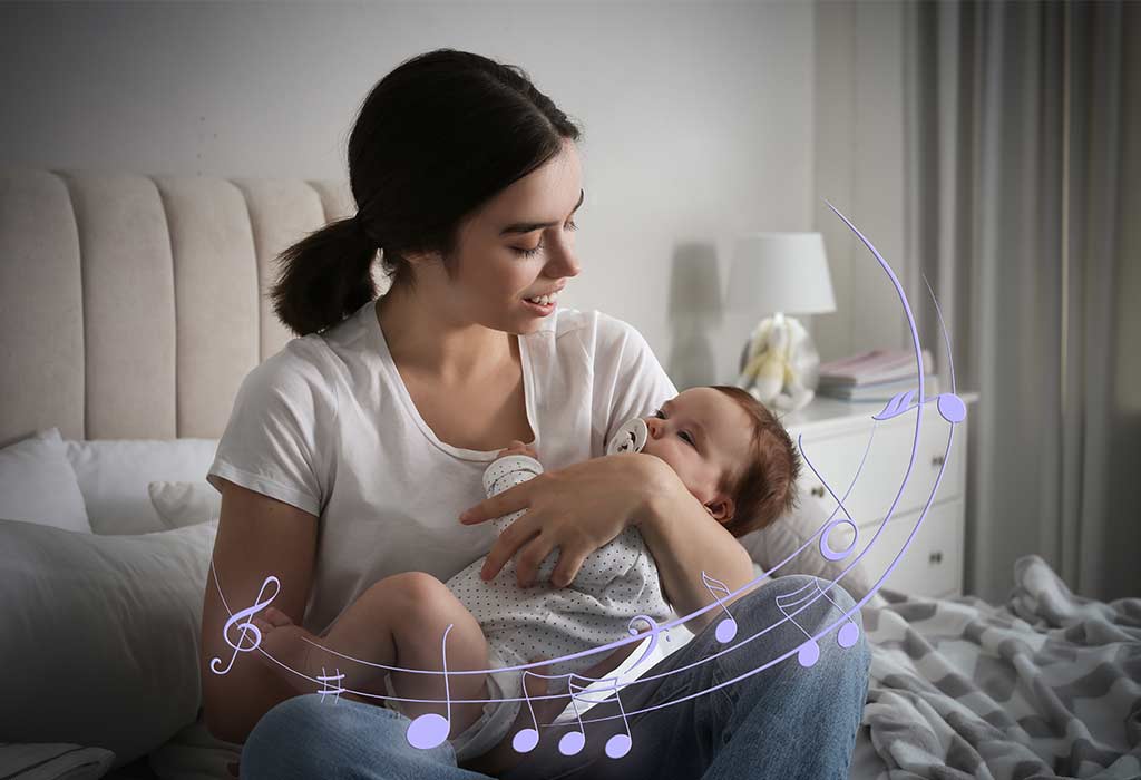 Mother singing a lullaby to a toddler