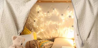 Cozy pillow and blanket fort for kids