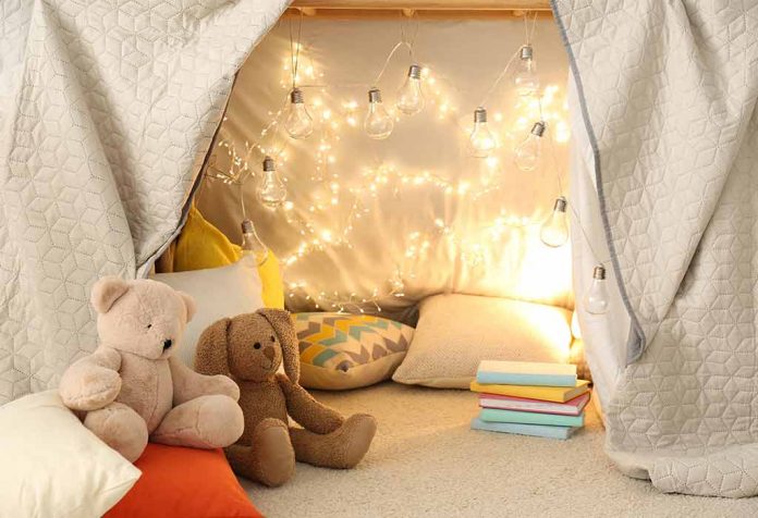 Cozy pillow and blanket fort for kids