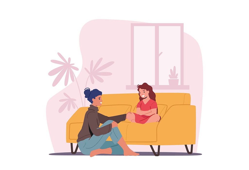Parent talking to a child at eye level