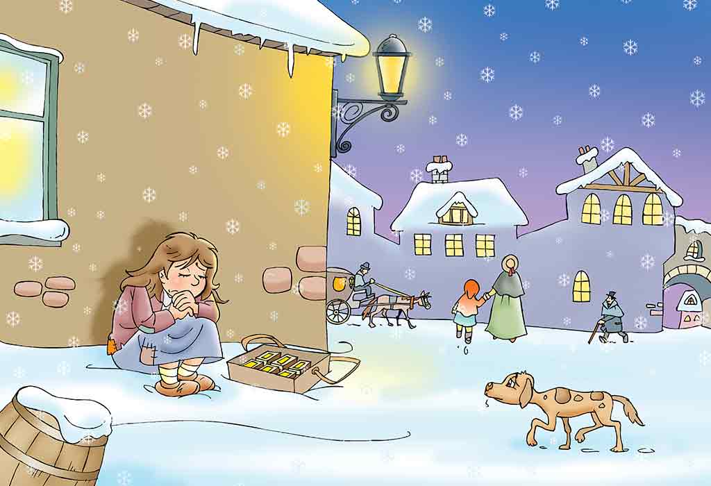 The little match girl shivering in cold