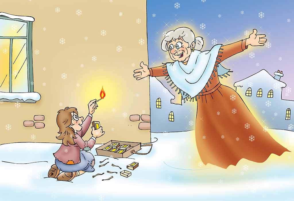 The little match girl sees a vision of her grandmother