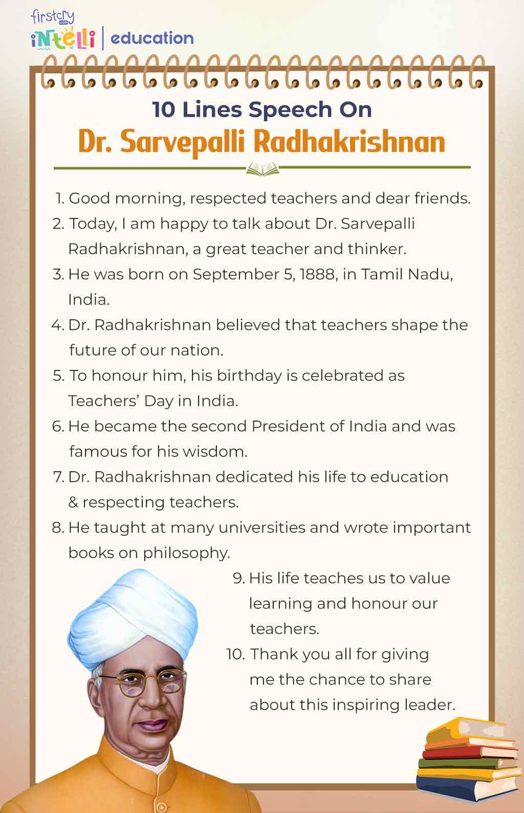 10 Lines Speech On Dr Sarvepalli Radhakrishnan
