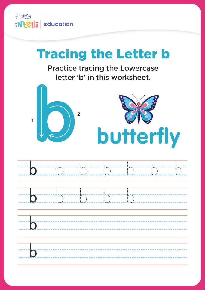 b for butterfly Tracing Worksheet