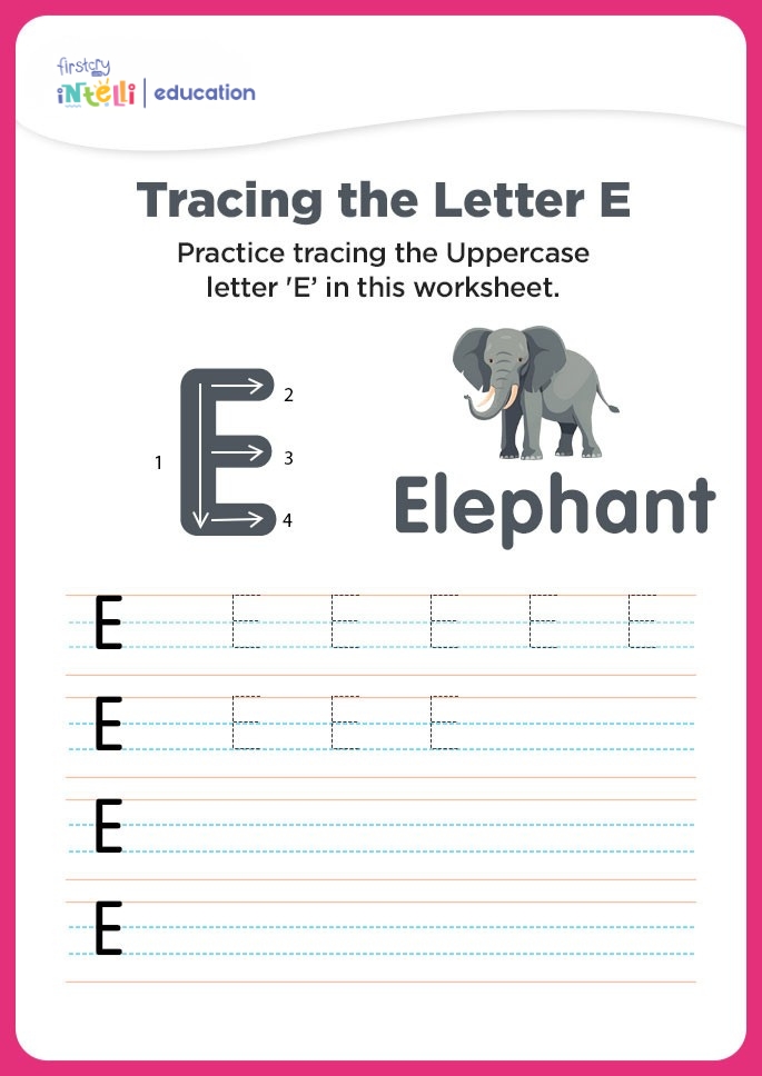E for Elephant Tracing Worksheet E for Elephant Tracing Worksheet