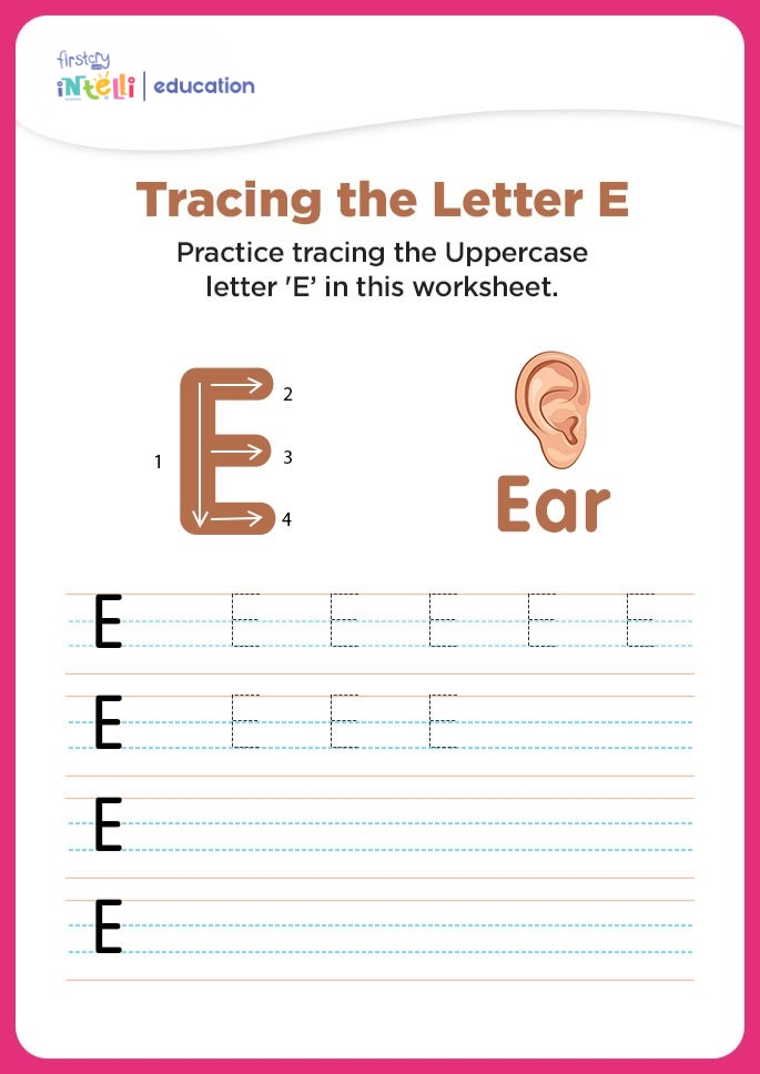 E for Ear Tracing Worksheet E for Ear Tracing Worksheet