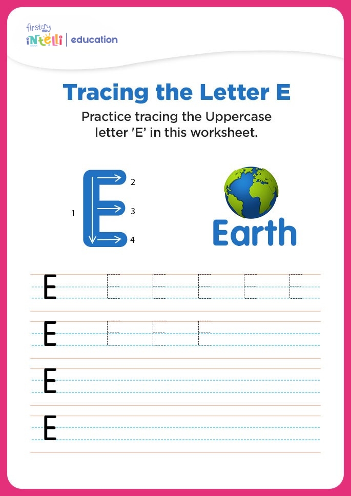 E for Earth Tracing Worksheet E for Earth Tracing Worksheet
