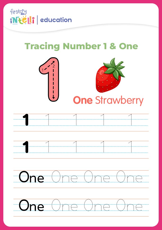 Tracing number one and 1 strawberry