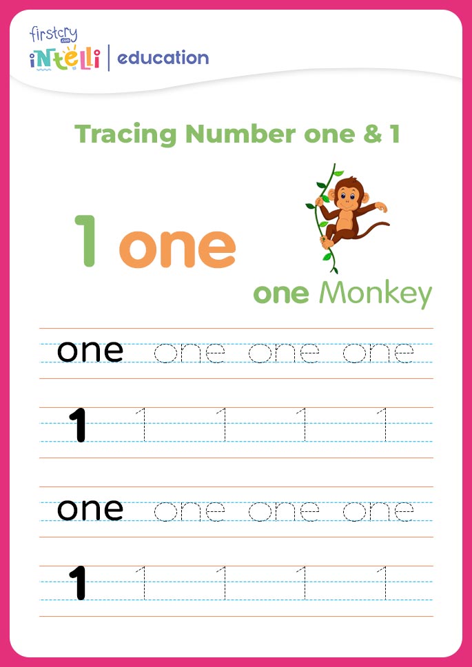 Tracing number one and 1 monkey