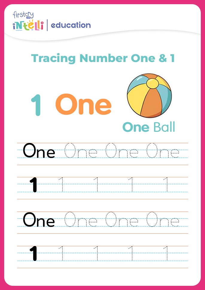 Tracing number one and 1 worksheet
