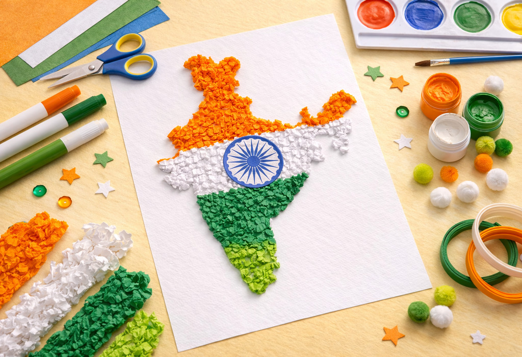India Map Craft with Tricolour Colors India Map Craft with Tricolour Colors