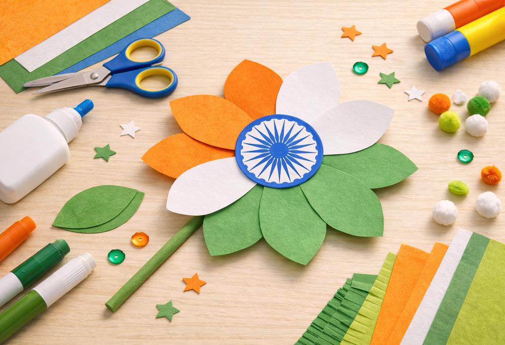 Tricolour Flower Craft Using Paper Tricolour Flower Craft Using Paper
