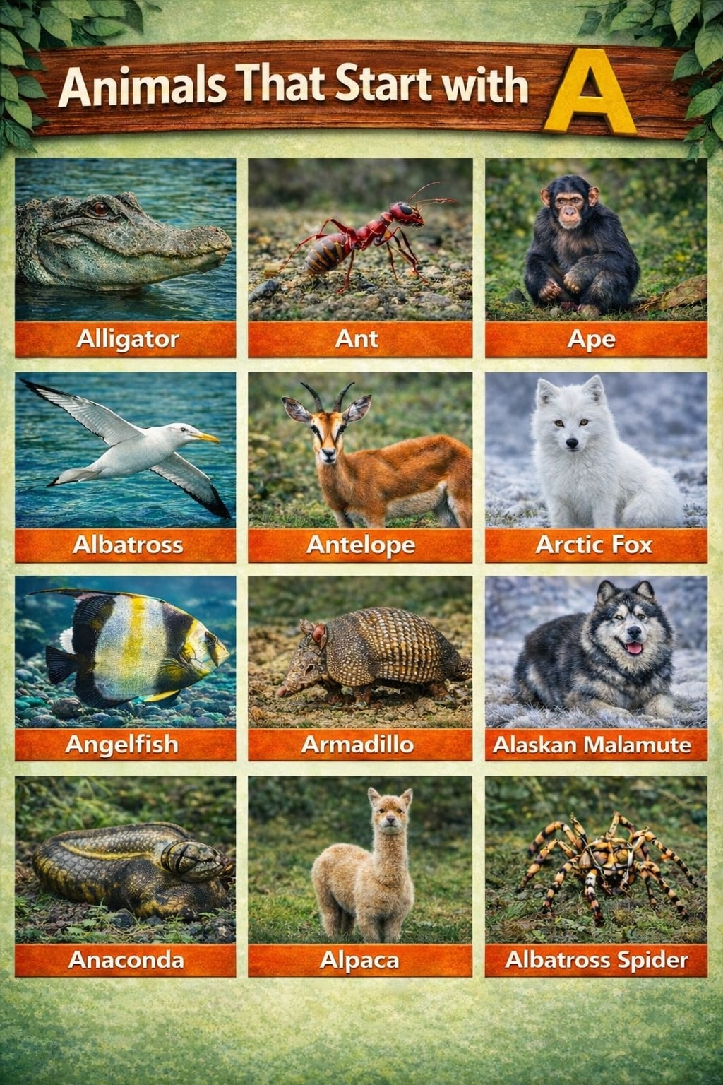 Animals that Start with A - Infographics Animals that Start with A - Infographics