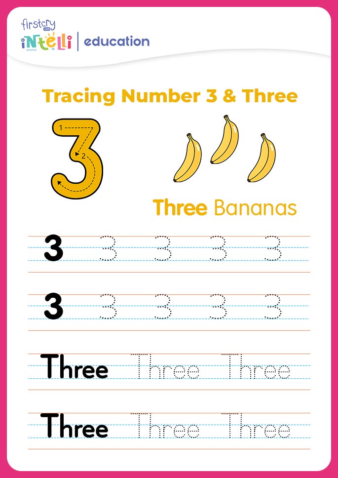 Number 3 Tracing - Bananas