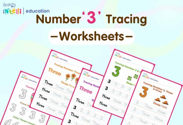 Number 3 Tracing Worksheets