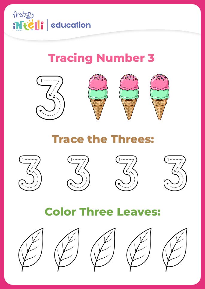 Tracing Number 3 - Ice creams