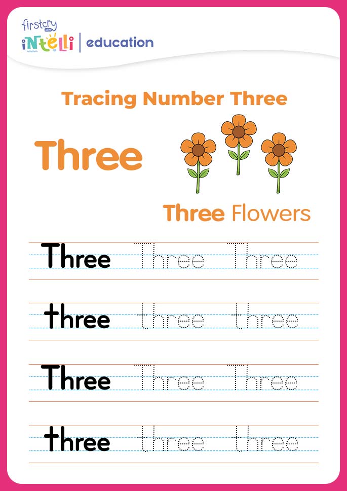 Number 3 Tracing - Flowers