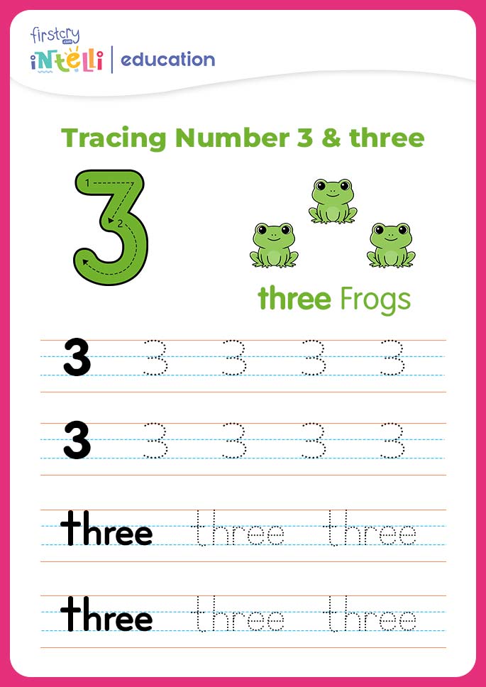 three number tracing - Frogs