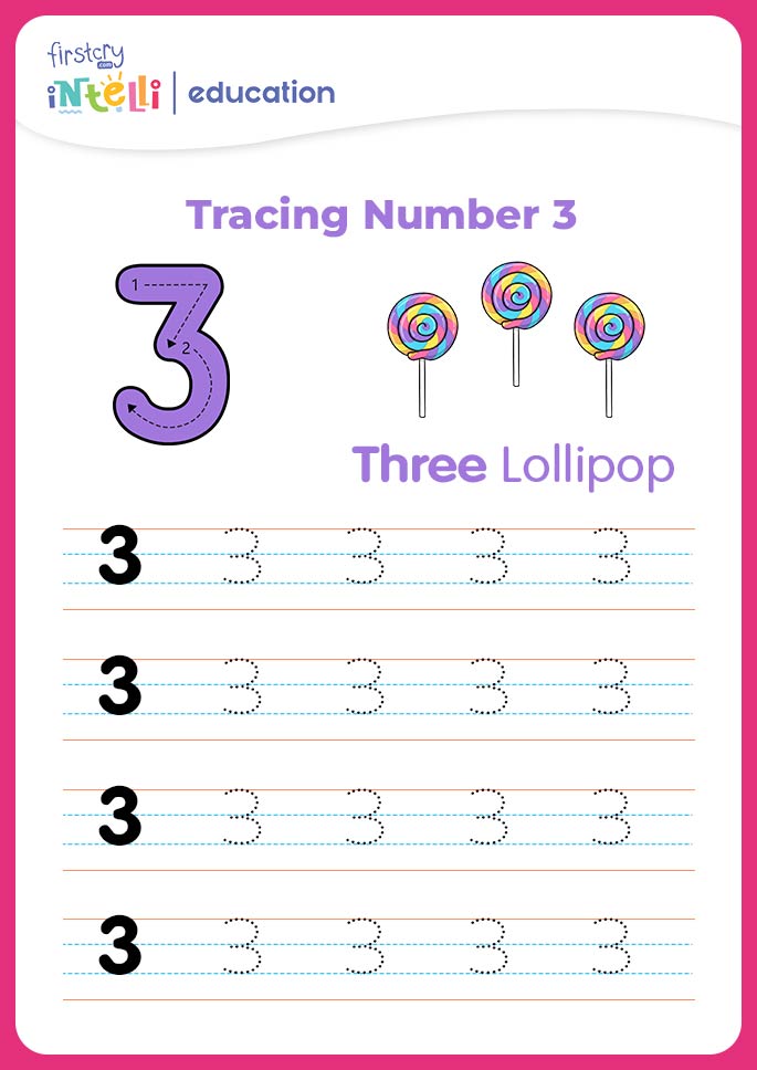 Tracing Number Three - Lollipops
