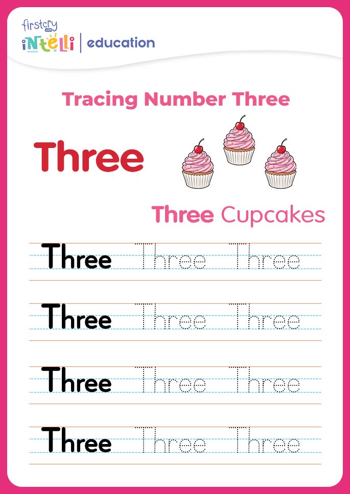 Tracing Number 3 - Cupcakes