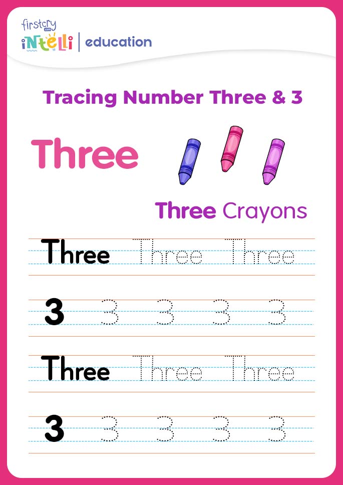 Tracing number 3 - Crayons