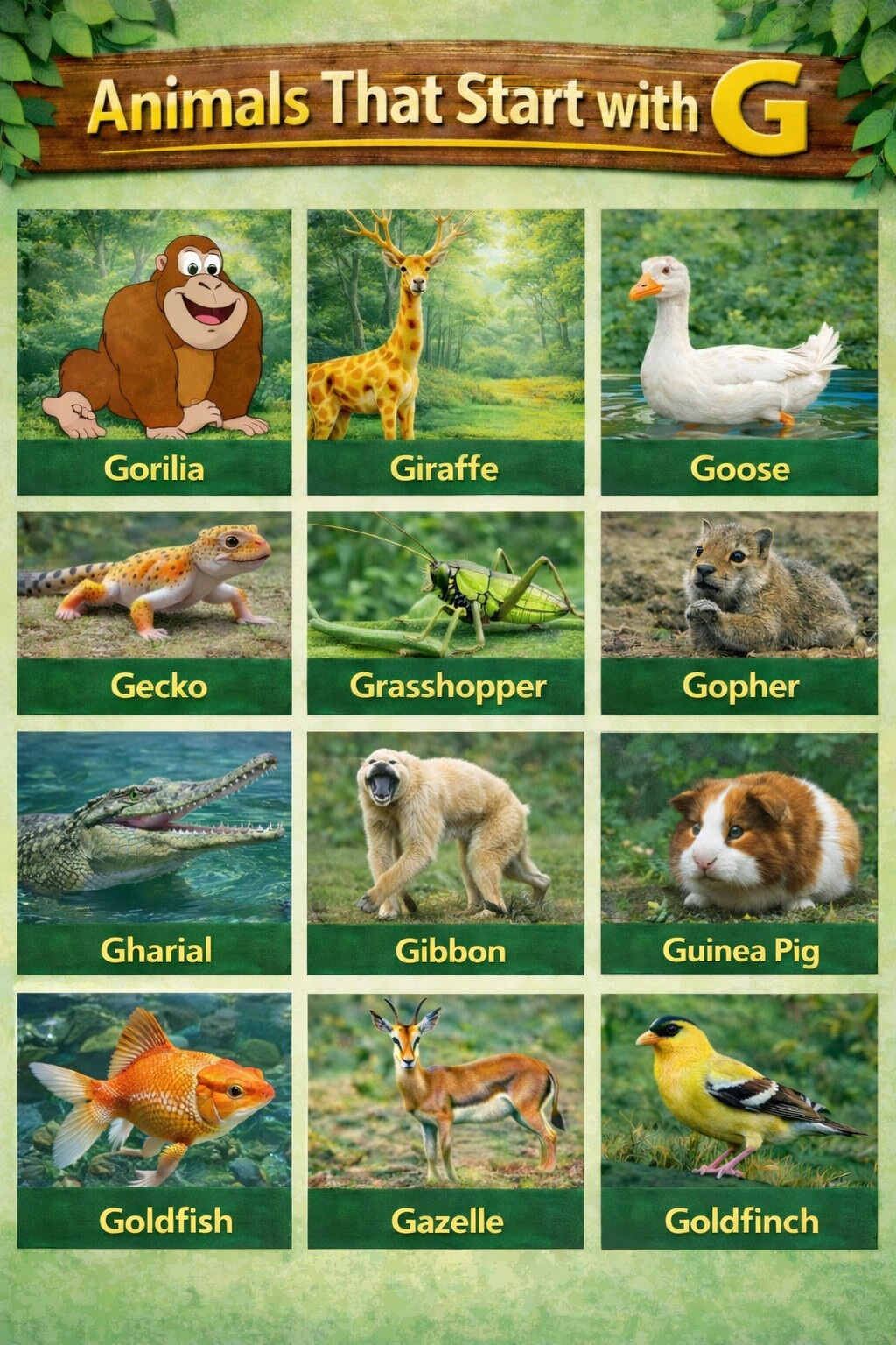 Animals That Start with G Chart