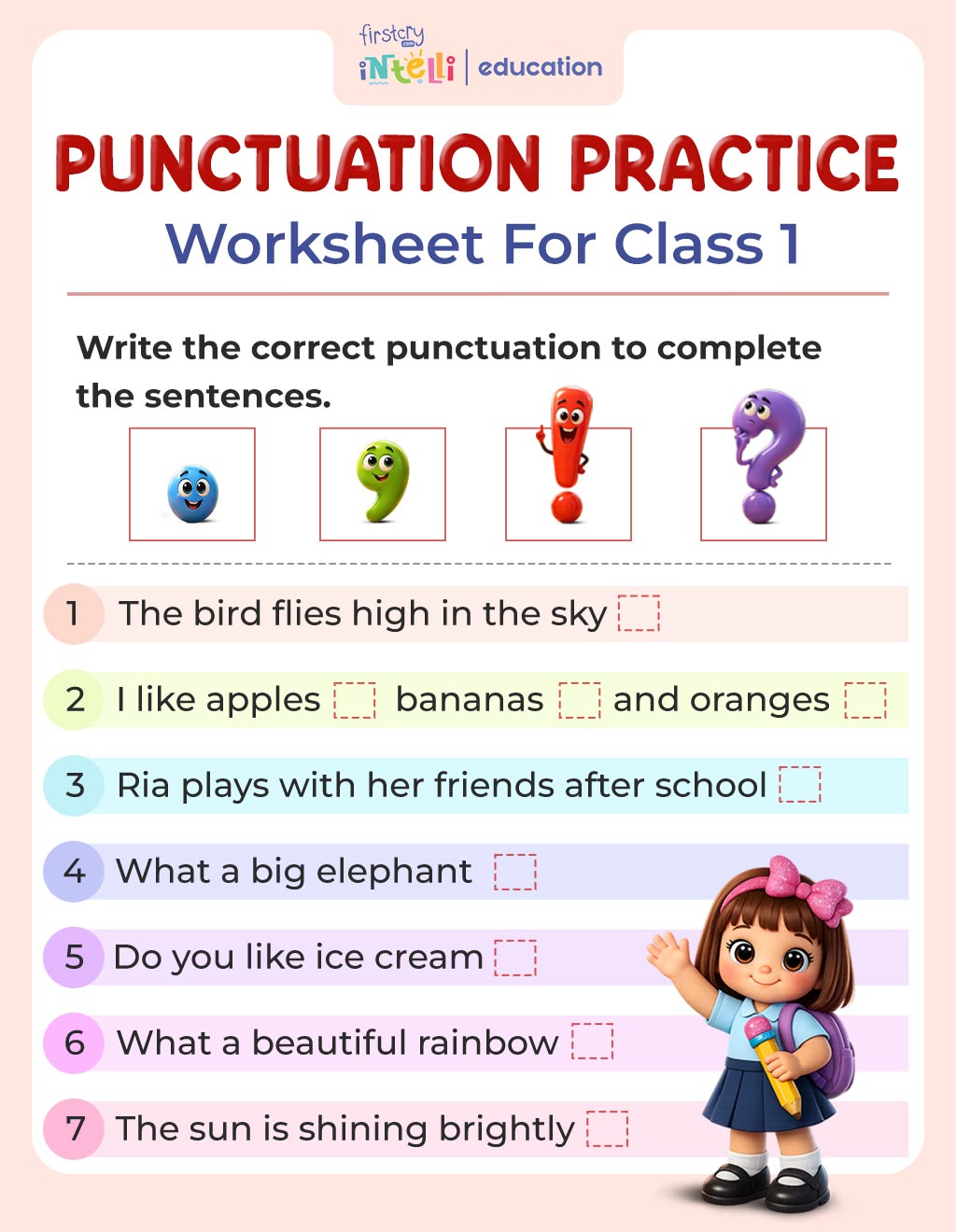 Punctuation Practice Worksheet for Class 1 Punctuation Practice Worksheet for Class 1