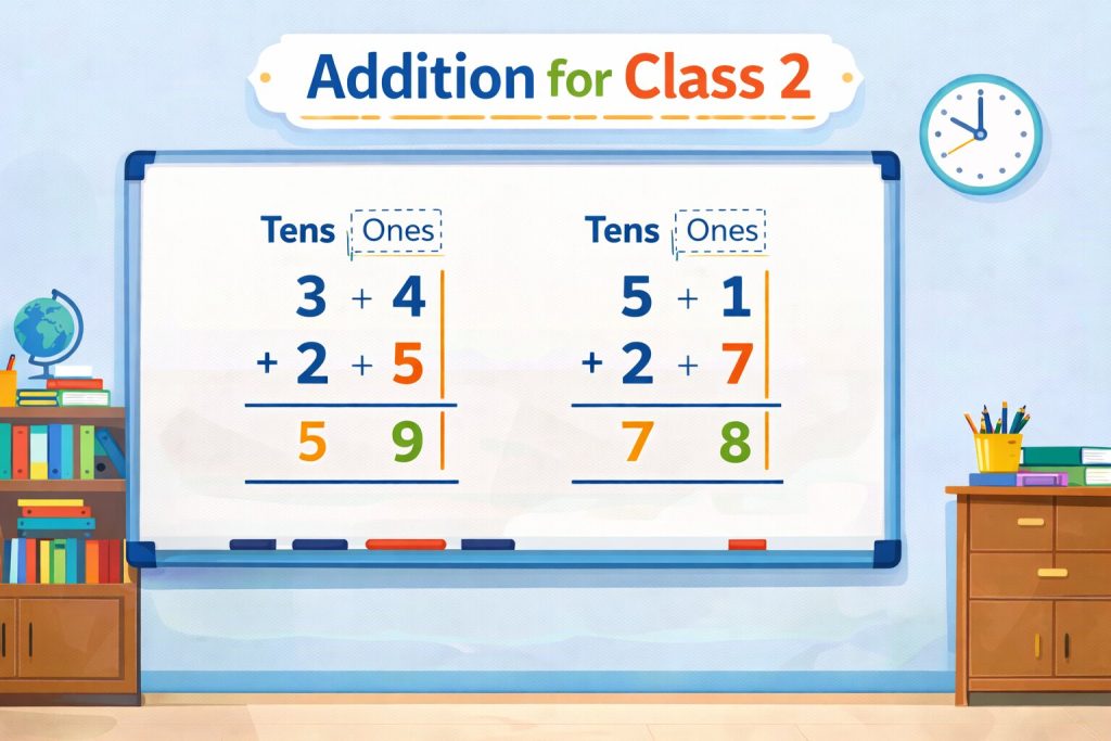Adding 2 Introduction Addition for Class 2 - Methods, Examples, And Practice Worksheet