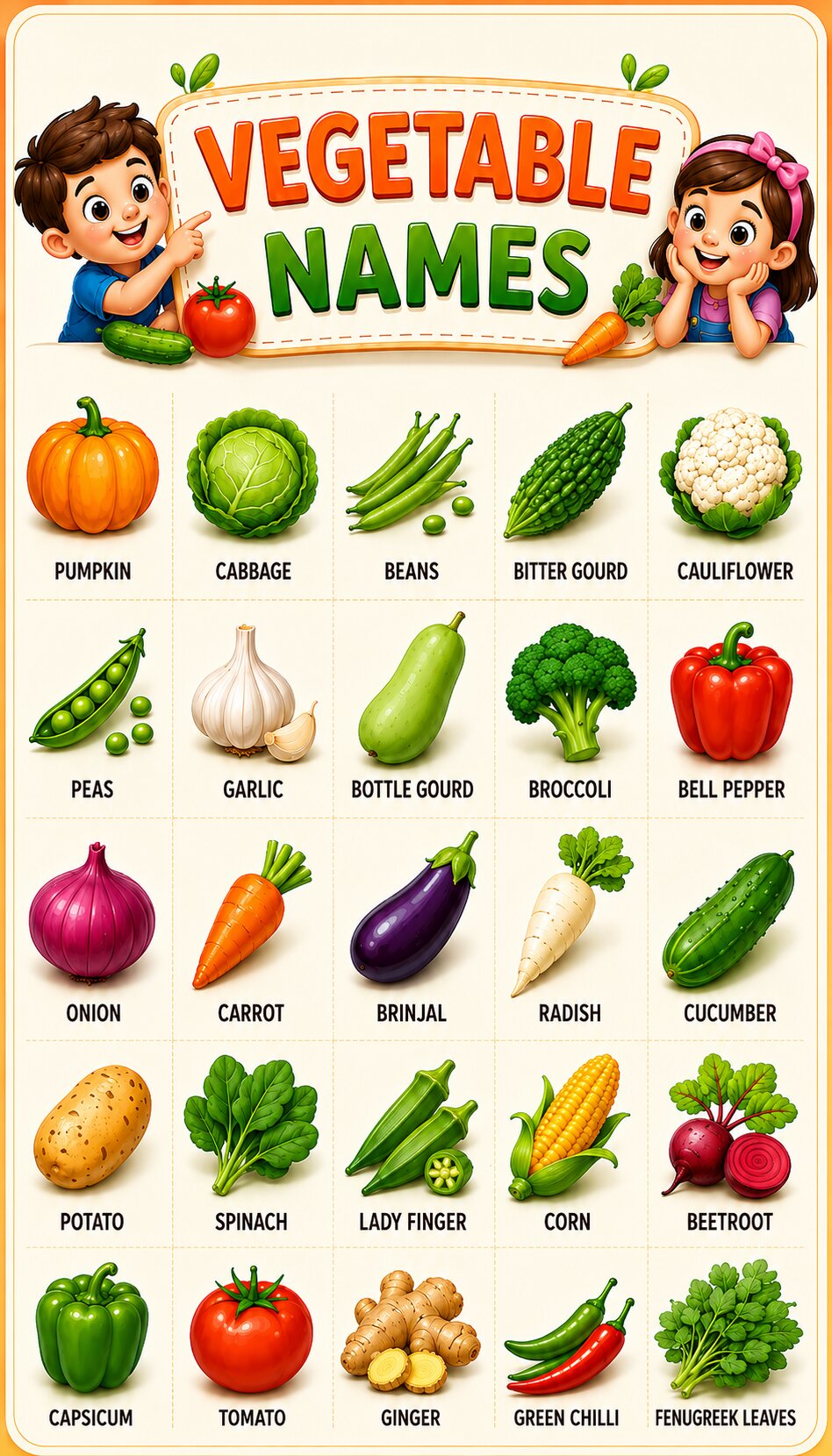 Vegetable Names Chart For Kids