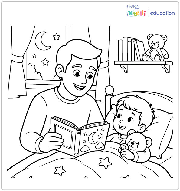 Dad Reading a Bedtime Story Coloring Page Dad Reading a Bedtime Story Coloring Page