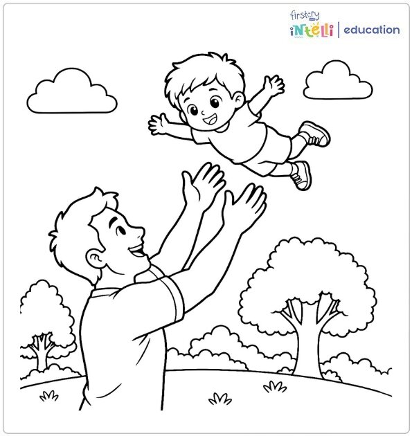 Father Tossing the Child Up In Air Coloring Page Father Tossing the Child Up In Air Coloring Page