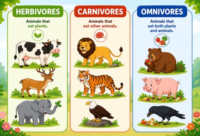 Herbivores, Carnivores, and Omnivores Animals