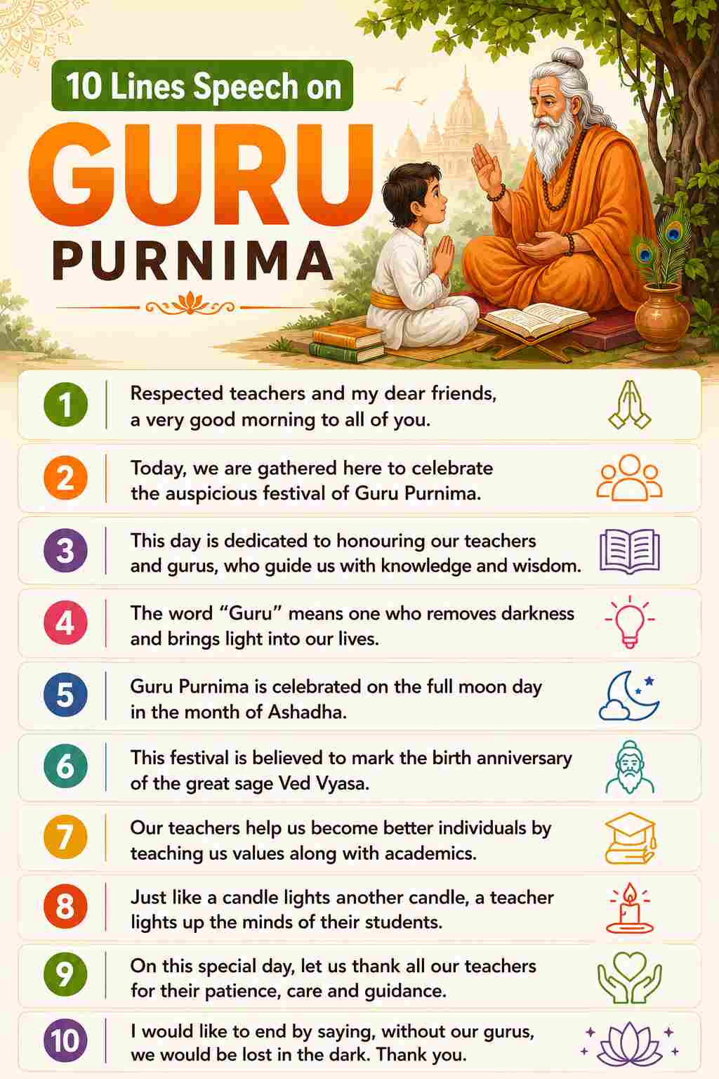 10 Lines Speech On Guru Purnima