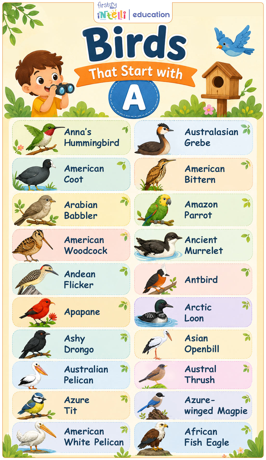 Birds That Start with A Chart Birds That Start with A Chart