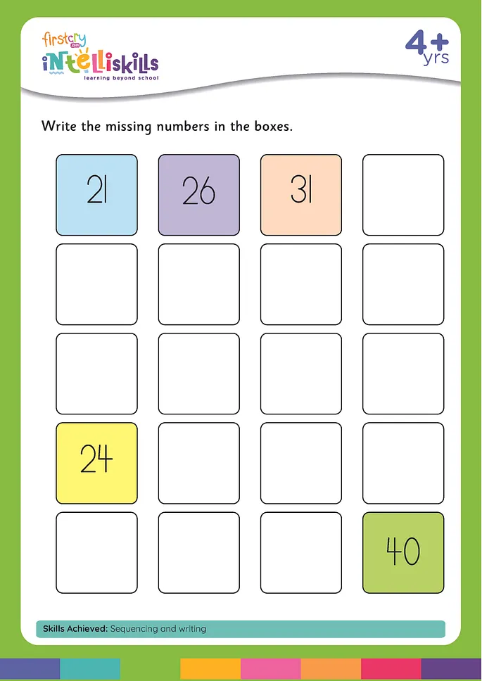 Write the missing numbers (21-40) Worksheet